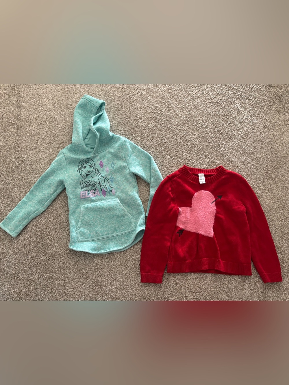Elsa Hoodie and Valentines Day Sweater - Girls Size 6